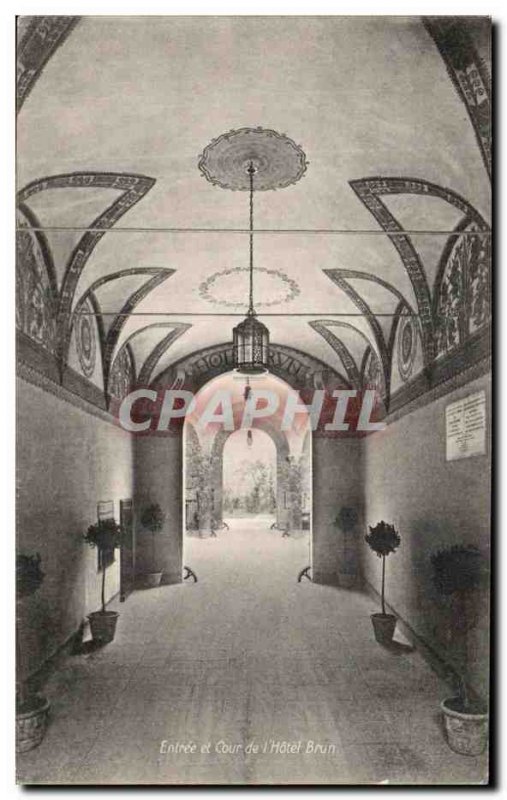 Old Postcard Bologna Hotel Brown Entrance and courtyard