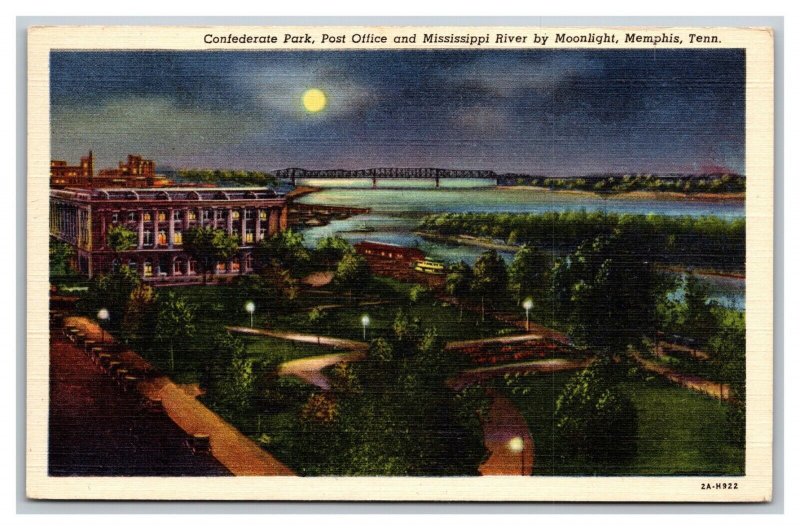 Vintage 1940's Postcard Confederate Park Mississippi River Memphis Tennessee