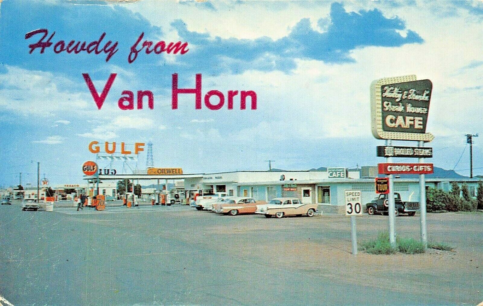 VAN Horn Texas Junction U.S 80 & 90 & Interstate 10Gulf GasCafe1964