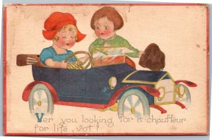 Postcard Dutch Boy Girl Car Ver you looking for a chauffeur for life vot