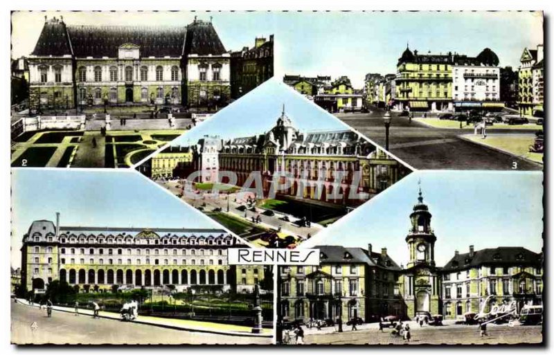 Postcard Modern Rennes Plais Trade Courthouse Square Station