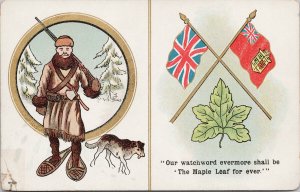 Hunter & Dog Maple Leaf For Ever Snowshoes Canada Patriotic Postcard E95 *as is