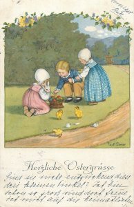 Illustrator Pauli Ebner children Easter fantasy 1921 postcard