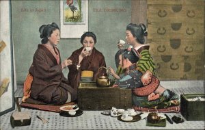 Japan Japanese Girls Women Drinking Tea c1910 Vintage Postcard