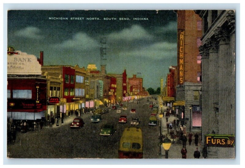 1946 Michigan Street View Cars North South Bend Indiana IN Vintage Postcard