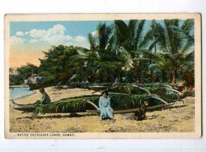 247356 USA HAWAII native outrigger canoe DOG Vintage postcard