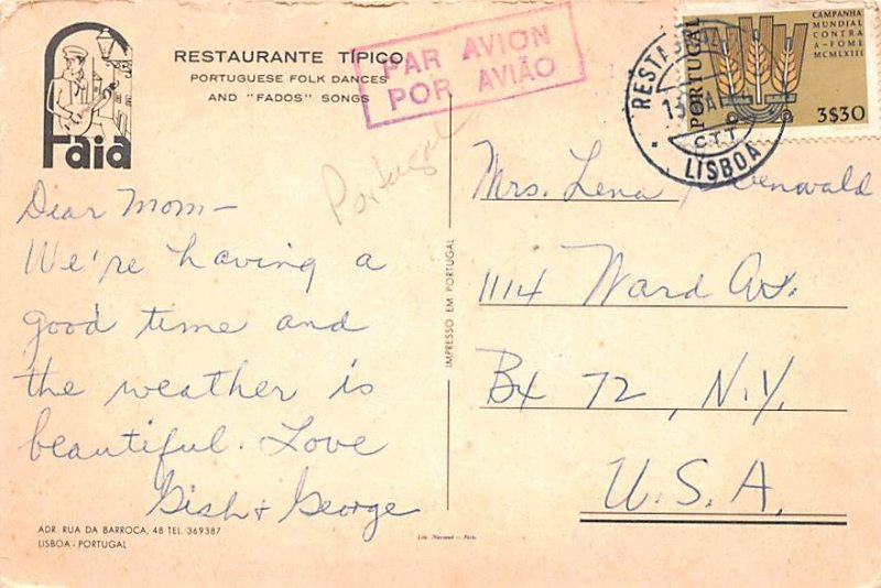 Restaurante Tipico Lisboa Postal Used Unknown 