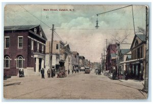1913 View Of Main Street Trolley Cars Catskill New York NY Antique Postcard