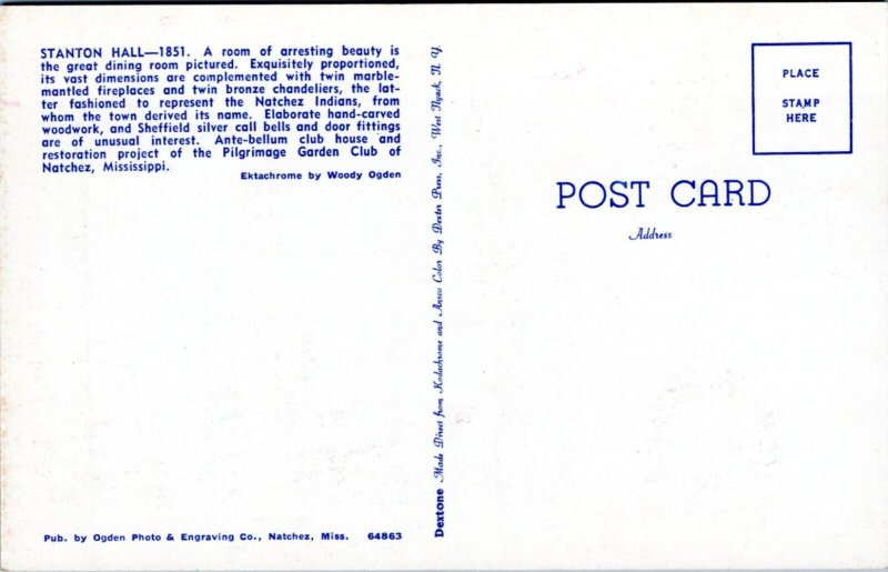 Postcard MS Natchez - Stanton Hall great dining room