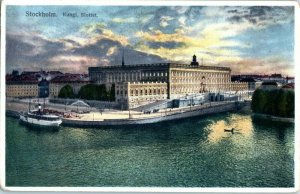 Sweden Stockholm Kungl Slottet Royal Palace River Boat Architecture Postcard-