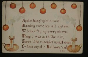 1910s F.A Owen Co. Halloween Postcard Hanging Apples and Candlesticks