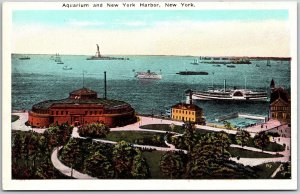 Aquarium And New York Harbor New York NY Fire Boat Dock Postcard