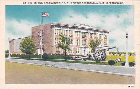 Virginia Harrisonburg High School With World War Memorial Park In Foreground