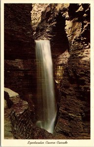 Spectacular Cavern Cascade Waterfall Watkins Glen New York NY Postcard VTG UNP 