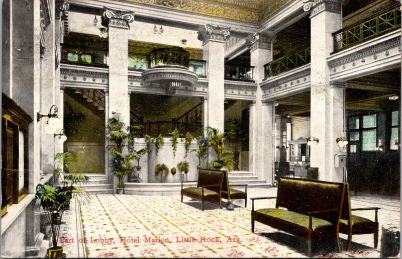 Postcard Part of Lobby at Hotel Marion in Little Rock, Arkansas 