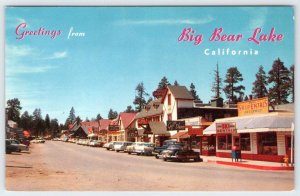 1950-60's GREETINGS FROM BIG BEAR LAKE CLASSIC CARS CALIFORNIA VINTAGE POSTCARD