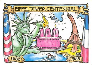 Statue of Liberty Post Card Eiffel Tower Centennial, Rick Geary Unused