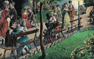 People In The Park Litho Vintage Postcard 08.35