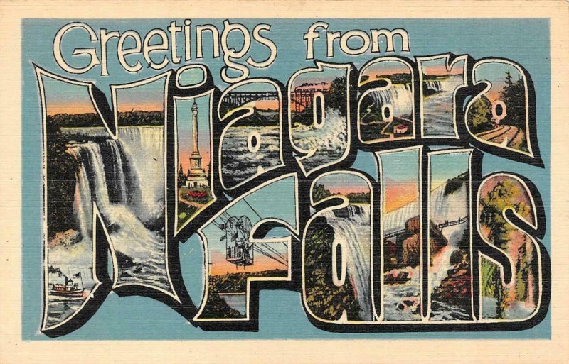 New York NY   NIAGARA FALLS LARGE LETTER LINEN Greetings  ca1940's Postcard