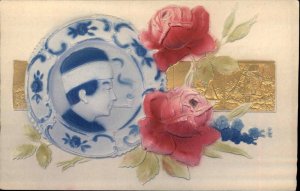 Dutch Costume People Study Beautifully Embossed Airbrushed c1910 Postcard #3