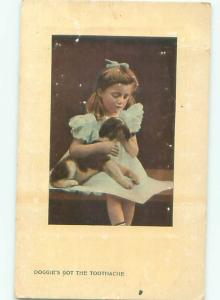 Pre-Linen GIRL HOLDS PUPPY DOG ON HER LAP AC1802