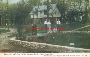 IA, Clear Lake, Iowa, Fountain & Log Cabin, Bayside Park, 1912 PM, Mench Pub