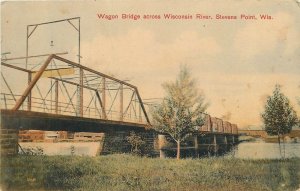1912 Stevens Point Wisconsin Wagon Bridge Boston Bros Postcard 25-12114