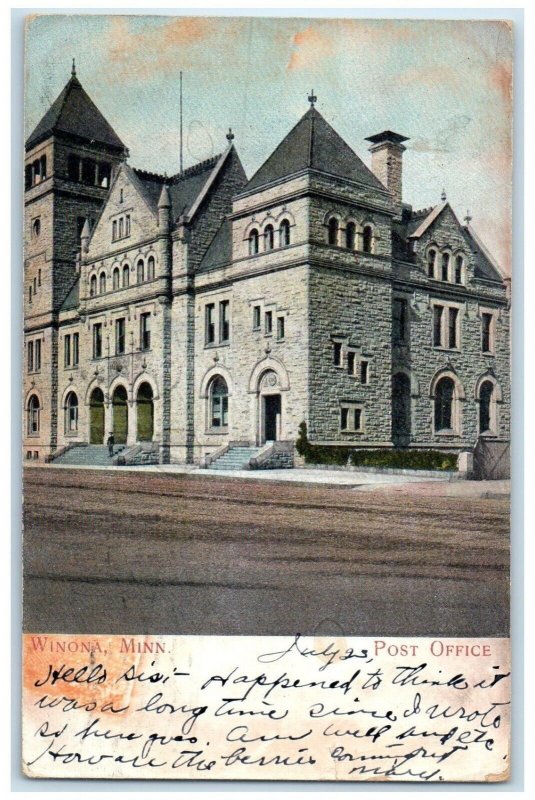 1908 Post Office Exterior Building Winona Minnesota MN Vintage Antique Postcard