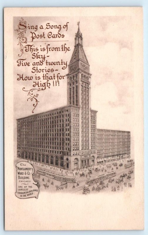 CHICAGO, IL~ Street Scene MONTGOMERY WARD BUILDING w/Poem c1900s Postcard