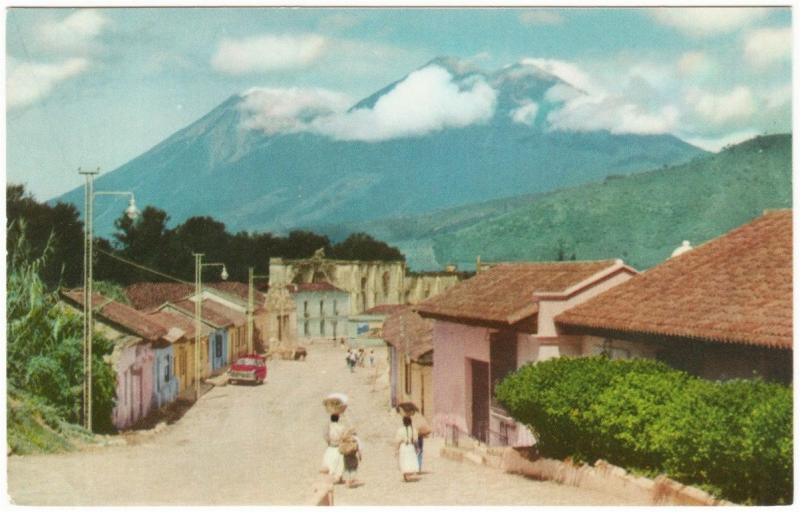 Guatemala Antigua Street with Houses 1950s Postcard