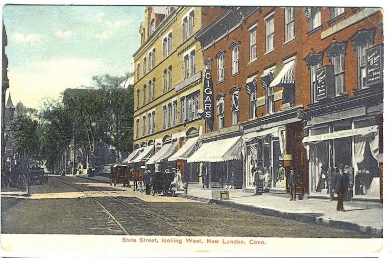 New London CT State Street Looking West Cigars Postcard