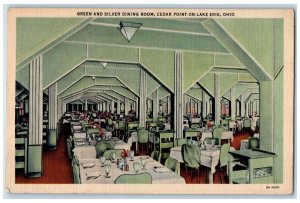 c1940 Interior Green Silver Dining Room Cedar Point Lake Erie Ohio OH Postcard