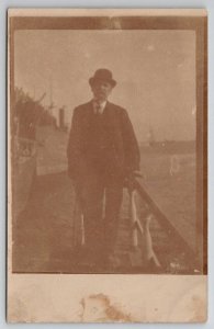 RPPC Older Man Boarding Ship c1906 Postcard H26