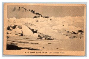 Vintage 1910's Photo Postcard RR Ferry Stuck in the Ice in St. Ignace Michigan