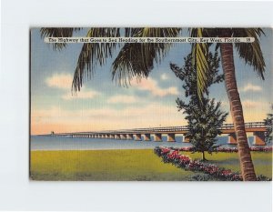 Postcard The Highway that Goes to Sea Heading for the Southernmost City, Florida