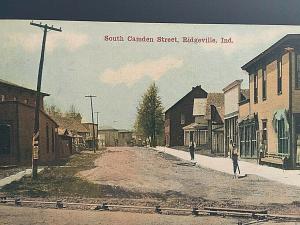 Postcard  Antique View of South Camden Street in Ridgeville, IN.      U2