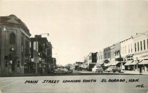 Postcard RPPC 1950s Kansas El Dorado Main Street looking South autos 23-12292