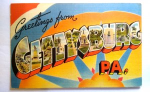 Greeting From Gettysburg Pennsylvania Postcard Large Letter City Linen Unused