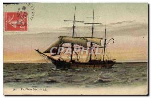 Postcard Old fishing boat in the open sea