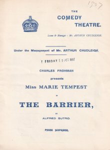 Marie Tempest The Barrier Antique Comedy Theatre Programme