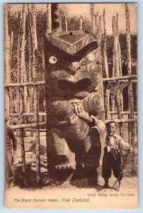 New Zealand Postcard The Maori Carvers Model c1930's Vintage Unposted