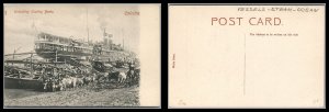 British India Antique Vintage Post Card Unloading Country Boats Calcutta Unused