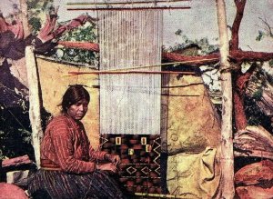 Vintage Navajo Woman Weaving a Blanket G4