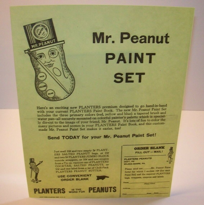 Mr Peanut Vintage Paint Set Planters Paper Sales Flyer 1955 Original Advertising