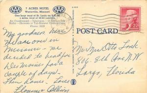 1957 7 Acres Motel Wentzville Missouri Postcard Thomas roadside 12843