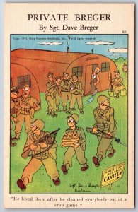 Military Comic WAC~Private Breger W/ Soldier Bodyguards In Camp~Vintage Postcard