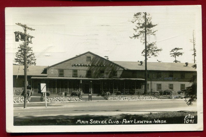 Main service Club Fort Lawton Washington Real Photo Postcard