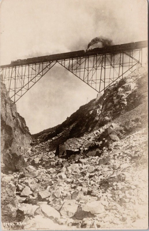 Steel Arch Bridge Train Yukon YT White Pass & Yukon Railroad RPPC Postcard H55