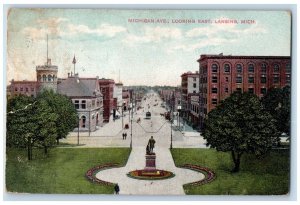 1910 Michigan Avenue Statue Monument Looking East Lansing Michigan MI Postcard