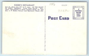 PERRY, Georgia GA ~ Roadside RISHER'S RESTAURANT Interior c1940s Linen Postcard
